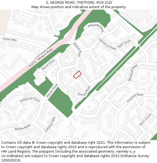 2, GEORGE ROAD, THETFORD, IP24 2UD: Location map and indicative extent of plot