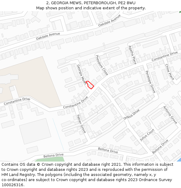 2, GEORGIA MEWS, PETERBOROUGH, PE2 8WU: Location map and indicative extent of plot