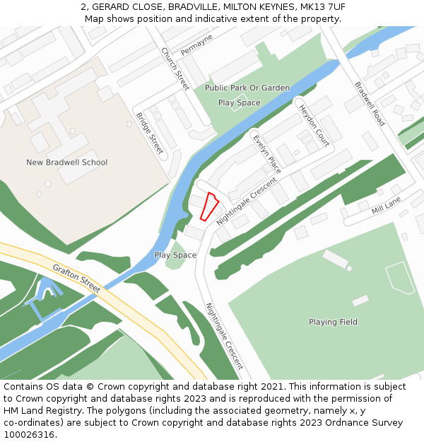 2, GERARD CLOSE, BRADVILLE, MILTON KEYNES, MK13 7UF: Location map and indicative extent of plot