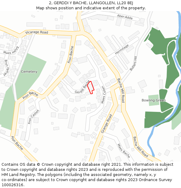 2, GERDDI Y BACHE, LLANGOLLEN, LL20 8EJ: Location map and indicative extent of plot