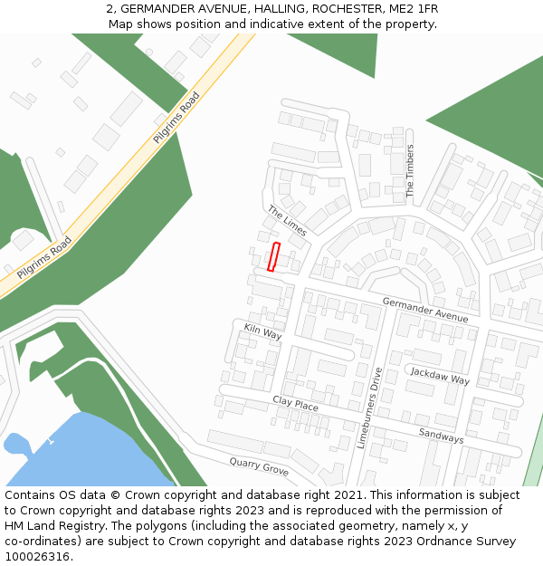 2, GERMANDER AVENUE, HALLING, ROCHESTER, ME2 1FR: Location map and indicative extent of plot