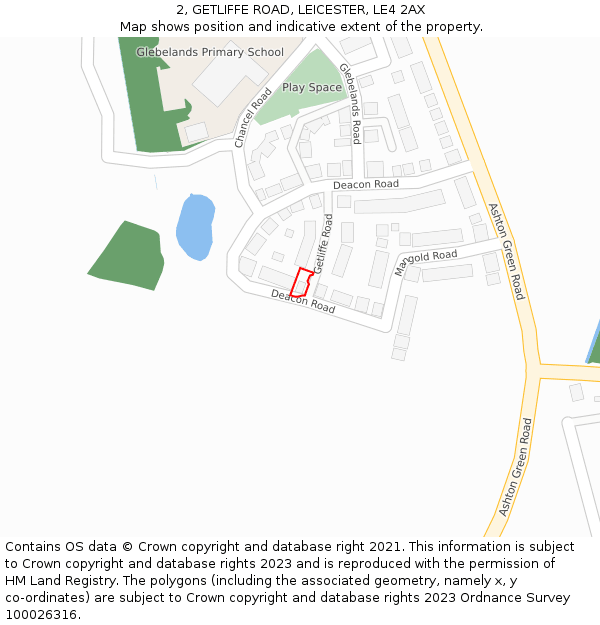 2, GETLIFFE ROAD, LEICESTER, LE4 2AX: Location map and indicative extent of plot
