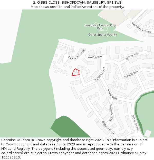 2, GIBBS CLOSE, BISHOPDOWN, SALISBURY, SP1 3WB: Location map and indicative extent of plot
