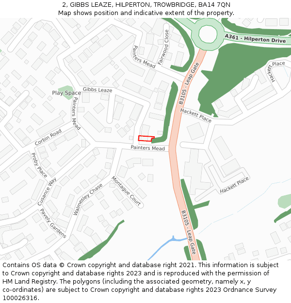 2, GIBBS LEAZE, HILPERTON, TROWBRIDGE, BA14 7QN: Location map and indicative extent of plot
