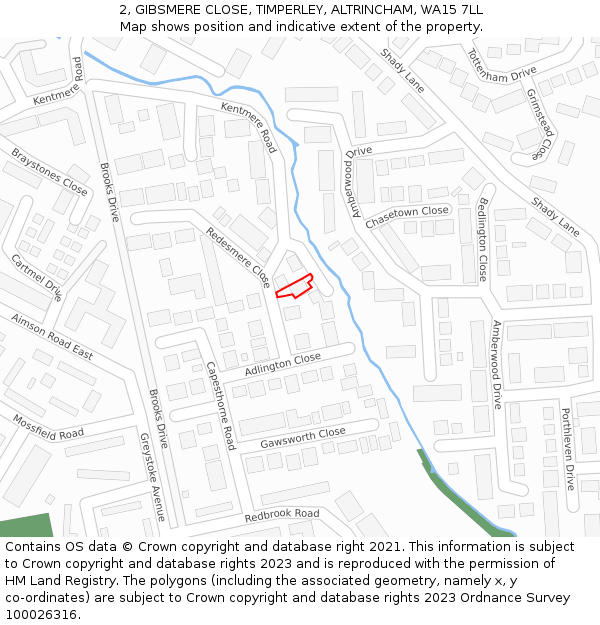 2, GIBSMERE CLOSE, TIMPERLEY, ALTRINCHAM, WA15 7LL: Location map and indicative extent of plot