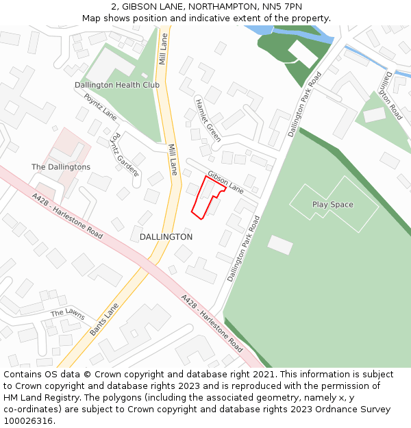 2, GIBSON LANE, NORTHAMPTON, NN5 7PN: Location map and indicative extent of plot