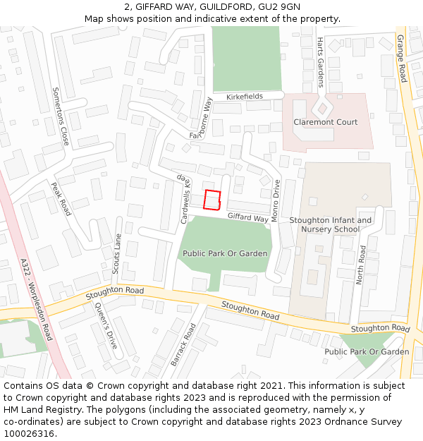 2, GIFFARD WAY, GUILDFORD, GU2 9GN: Location map and indicative extent of plot