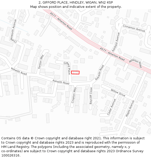 2, GIFFORD PLACE, HINDLEY, WIGAN, WN2 4SP: Location map and indicative extent of plot