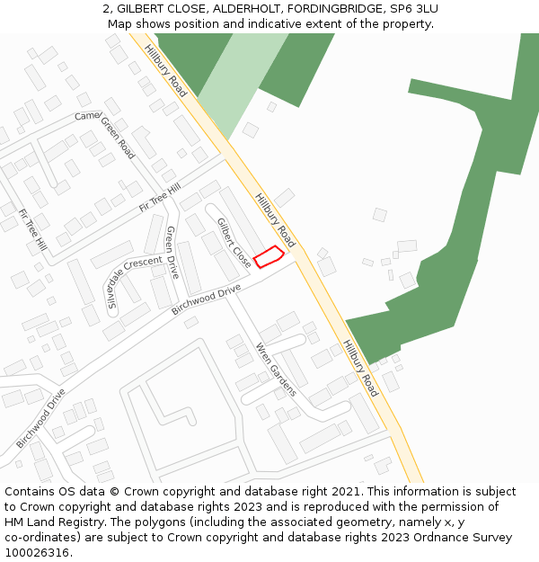 2, GILBERT CLOSE, ALDERHOLT, FORDINGBRIDGE, SP6 3LU: Location map and indicative extent of plot