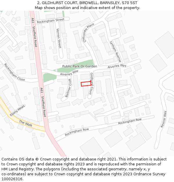 2, GILDHURST COURT, BIRDWELL, BARNSLEY, S70 5ST: Location map and indicative extent of plot