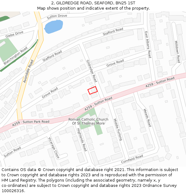 2, GILDREDGE ROAD, SEAFORD, BN25 1ST: Location map and indicative extent of plot