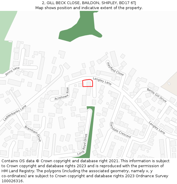 2, GILL BECK CLOSE, BAILDON, SHIPLEY, BD17 6TJ: Location map and indicative extent of plot