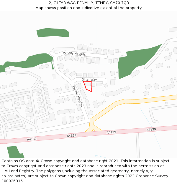 2, GILTAR WAY, PENALLY, TENBY, SA70 7QR: Location map and indicative extent of plot