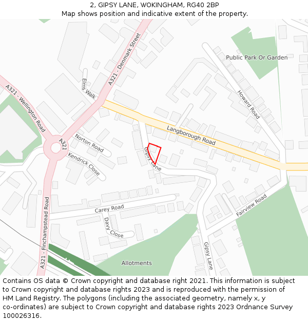 2, GIPSY LANE, WOKINGHAM, RG40 2BP: Location map and indicative extent of plot