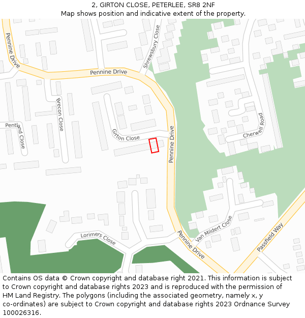 2, GIRTON CLOSE, PETERLEE, SR8 2NF: Location map and indicative extent of plot