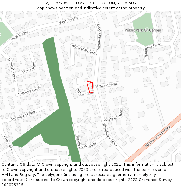 2, GLAISDALE CLOSE, BRIDLINGTON, YO16 6FG: Location map and indicative extent of plot