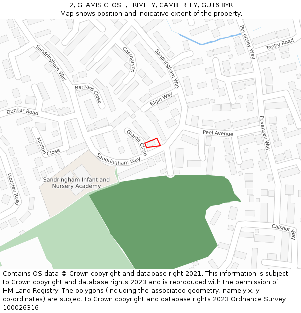 2, GLAMIS CLOSE, FRIMLEY, CAMBERLEY, GU16 8YR: Location map and indicative extent of plot