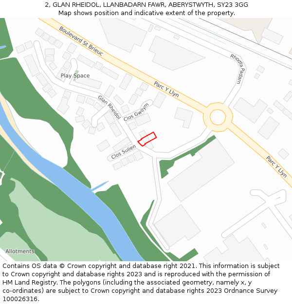 2, GLAN RHEIDOL, LLANBADARN FAWR, ABERYSTWYTH, SY23 3GG: Location map and indicative extent of plot