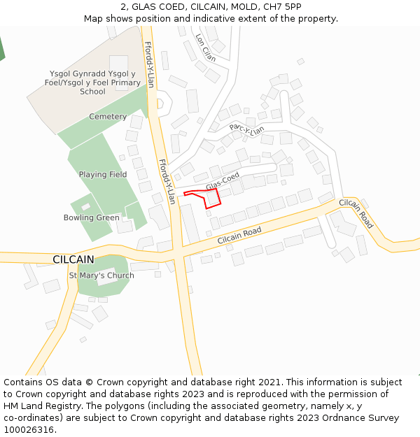 2, GLAS COED, CILCAIN, MOLD, CH7 5PP: Location map and indicative extent of plot