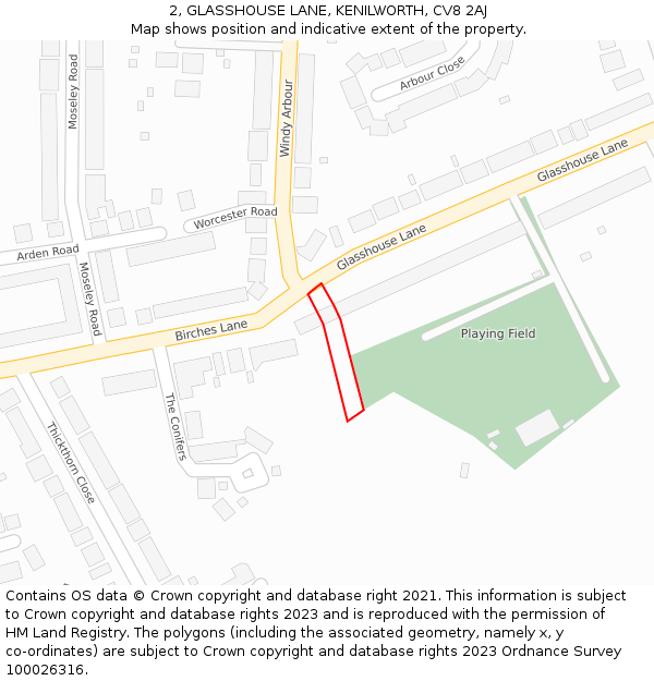 2, GLASSHOUSE LANE, KENILWORTH, CV8 2AJ: Location map and indicative extent of plot