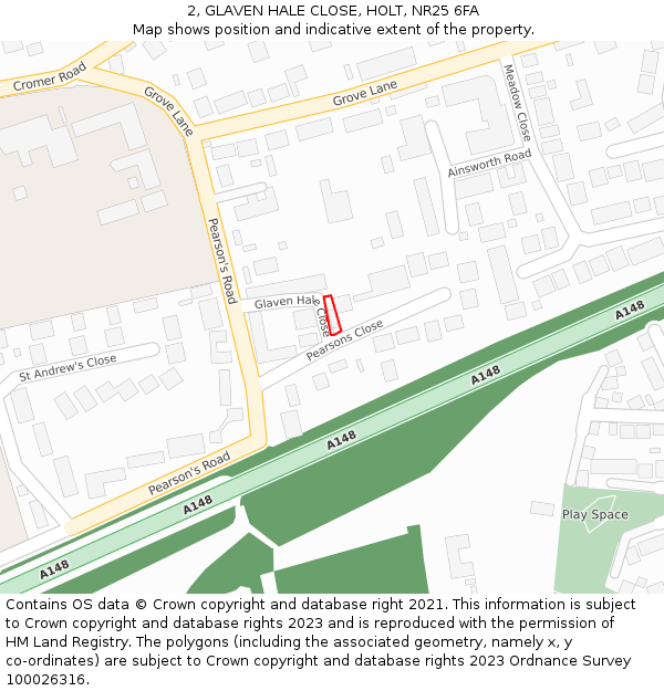 2, GLAVEN HALE CLOSE, HOLT, NR25 6FA: Location map and indicative extent of plot