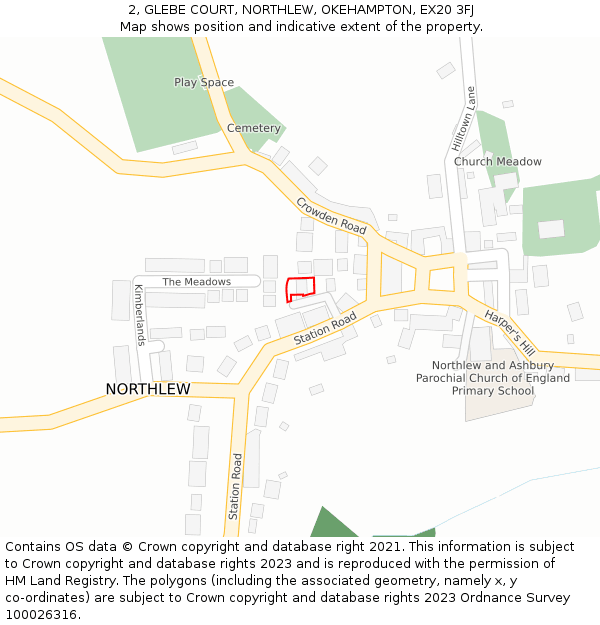 2, GLEBE COURT, NORTHLEW, OKEHAMPTON, EX20 3FJ: Location map and indicative extent of plot