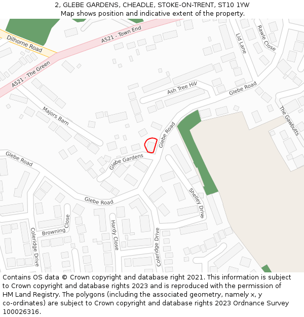 2, GLEBE GARDENS, CHEADLE, STOKE-ON-TRENT, ST10 1YW: Location map and indicative extent of plot