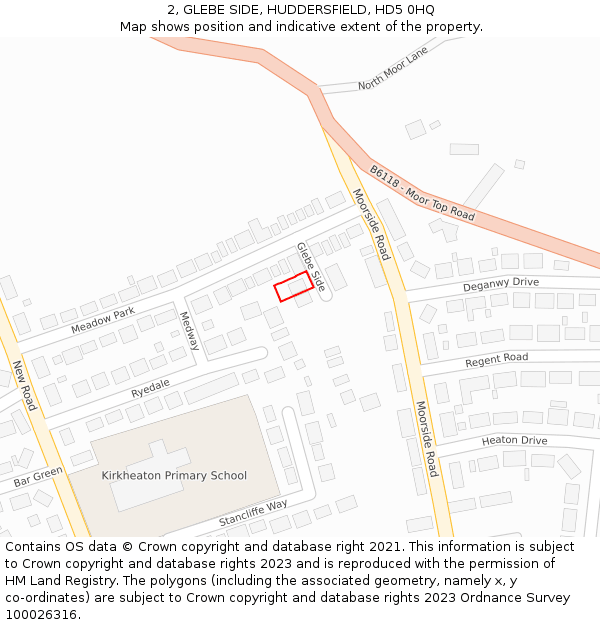 2, GLEBE SIDE, HUDDERSFIELD, HD5 0HQ: Location map and indicative extent of plot