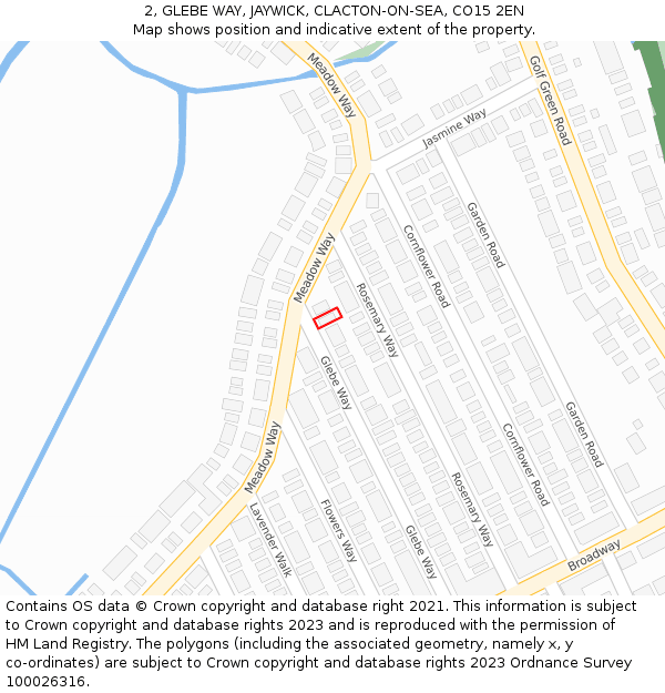 2, GLEBE WAY, JAYWICK, CLACTON-ON-SEA, CO15 2EN: Location map and indicative extent of plot