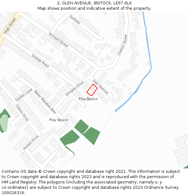 2, GLEN AVENUE, IBSTOCK, LE67 6LX: Location map and indicative extent of plot