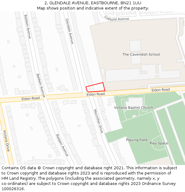2, GLENDALE AVENUE, EASTBOURNE, BN21 1UU: Location map and indicative extent of plot
