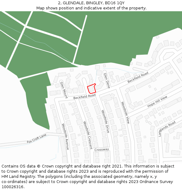 2, GLENDALE, BINGLEY, BD16 1QY: Location map and indicative extent of plot