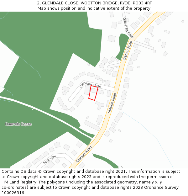 2, GLENDALE CLOSE, WOOTTON BRIDGE, RYDE, PO33 4RF: Location map and indicative extent of plot