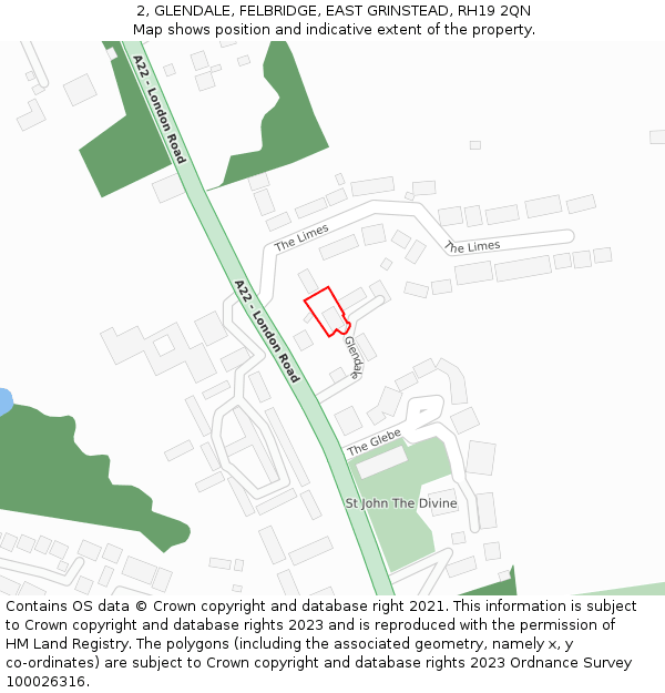 2, GLENDALE, FELBRIDGE, EAST GRINSTEAD, RH19 2QN: Location map and indicative extent of plot