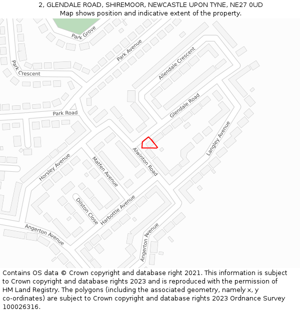 2, GLENDALE ROAD, SHIREMOOR, NEWCASTLE UPON TYNE, NE27 0UD: Location map and indicative extent of plot