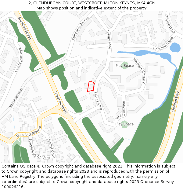 2, GLENDURGAN COURT, WESTCROFT, MILTON KEYNES, MK4 4GN: Location map and indicative extent of plot