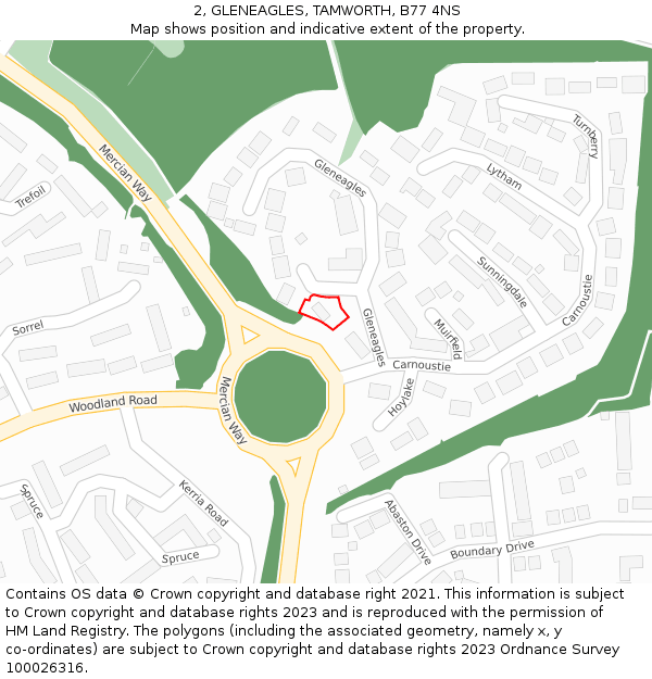 2, GLENEAGLES, TAMWORTH, B77 4NS: Location map and indicative extent of plot