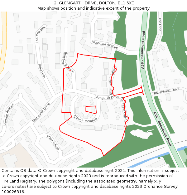 2, GLENGARTH DRIVE, BOLTON, BL1 5XE: Location map and indicative extent of plot