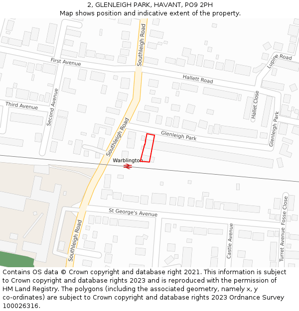 2, GLENLEIGH PARK, HAVANT, PO9 2PH: Location map and indicative extent of plot