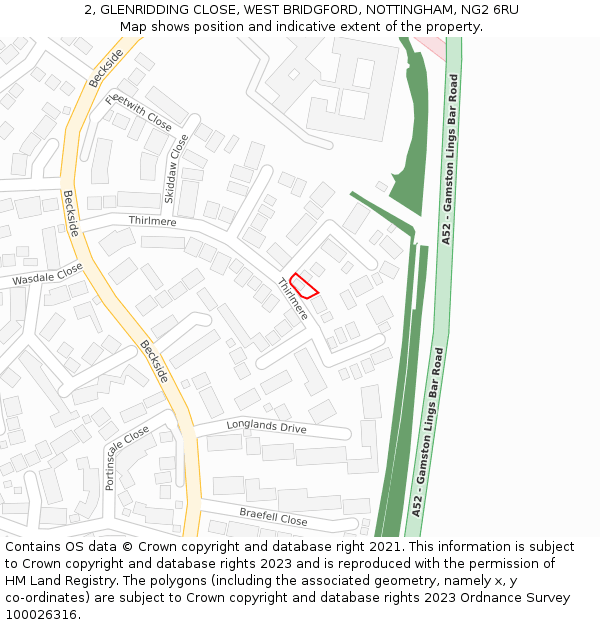 2, GLENRIDDING CLOSE, WEST BRIDGFORD, NOTTINGHAM, NG2 6RU: Location map and indicative extent of plot