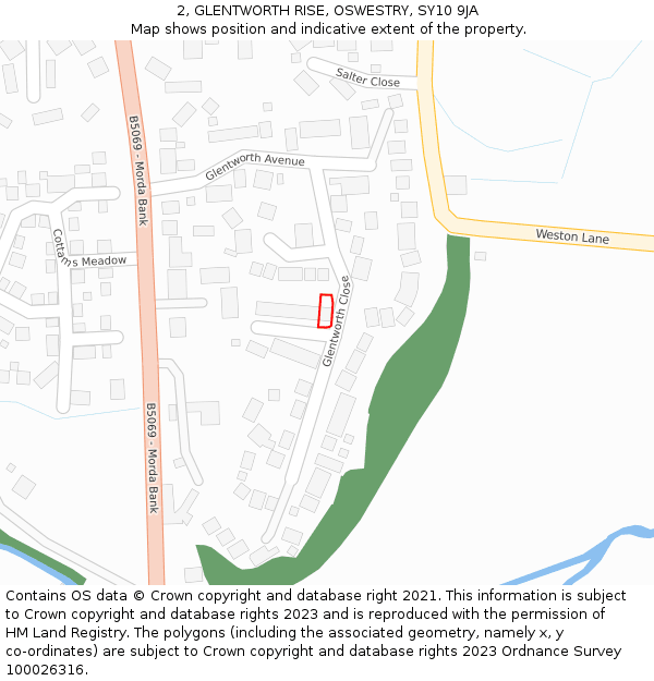 2, GLENTWORTH RISE, OSWESTRY, SY10 9JA: Location map and indicative extent of plot