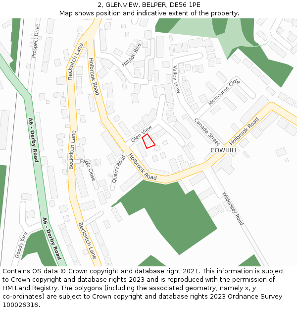 2, GLENVIEW, BELPER, DE56 1PE: Location map and indicative extent of plot