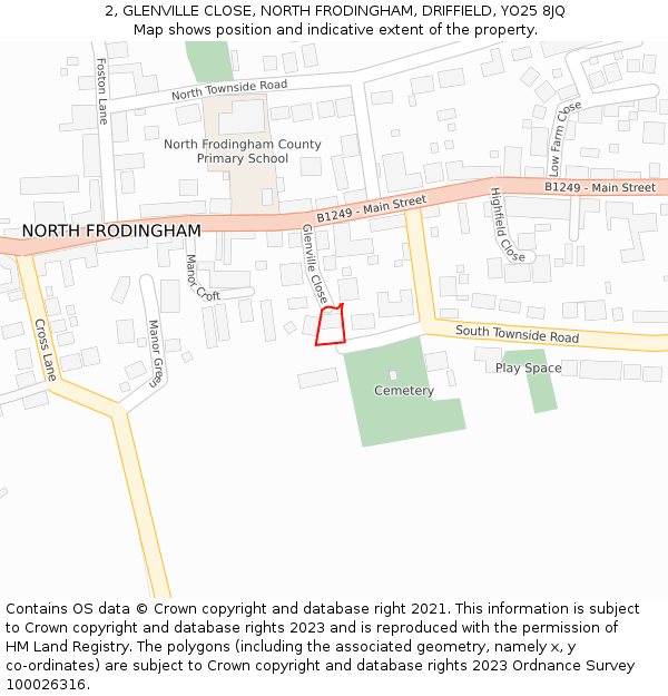2, GLENVILLE CLOSE, NORTH FRODINGHAM, DRIFFIELD, YO25 8JQ: Location map and indicative extent of plot