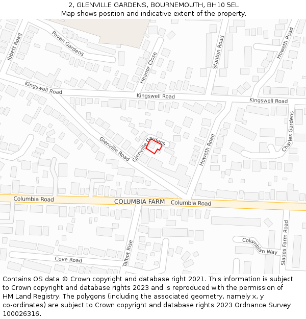 2, GLENVILLE GARDENS, BOURNEMOUTH, BH10 5EL: Location map and indicative extent of plot