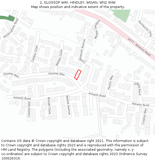 2, GLOSSOP WAY, HINDLEY, WIGAN, WN2 4NW: Location map and indicative extent of plot