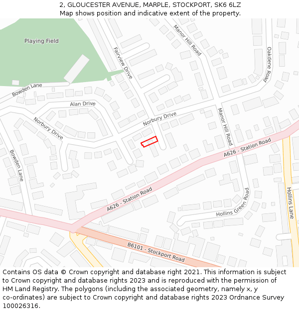 2, GLOUCESTER AVENUE, MARPLE, STOCKPORT, SK6 6LZ: Location map and indicative extent of plot