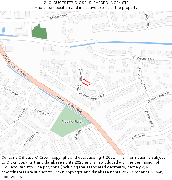 2, GLOUCESTER CLOSE, SLEAFORD, NG34 8TE: Location map and indicative extent of plot