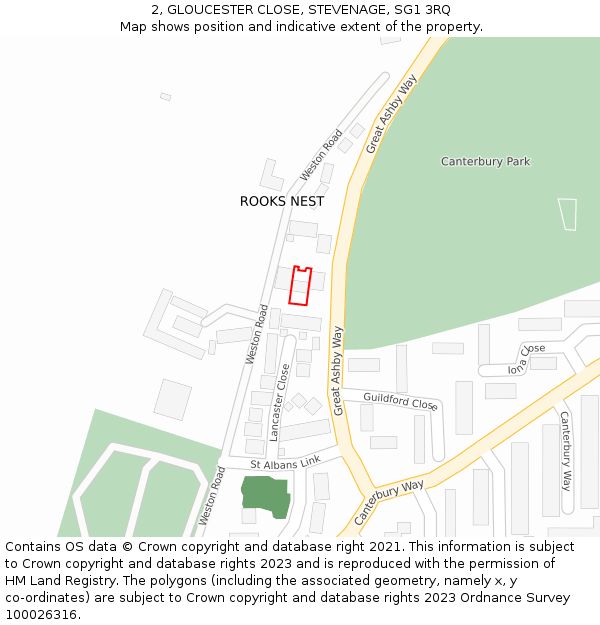 2, GLOUCESTER CLOSE, STEVENAGE, SG1 3RQ: Location map and indicative extent of plot