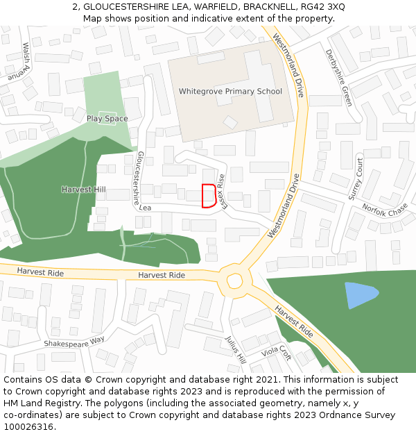 2, GLOUCESTERSHIRE LEA, WARFIELD, BRACKNELL, RG42 3XQ: Location map and indicative extent of plot