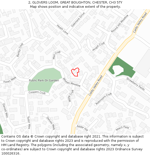 2, GLOVERS LOOM, GREAT BOUGHTON, CHESTER, CH3 5TY: Location map and indicative extent of plot
